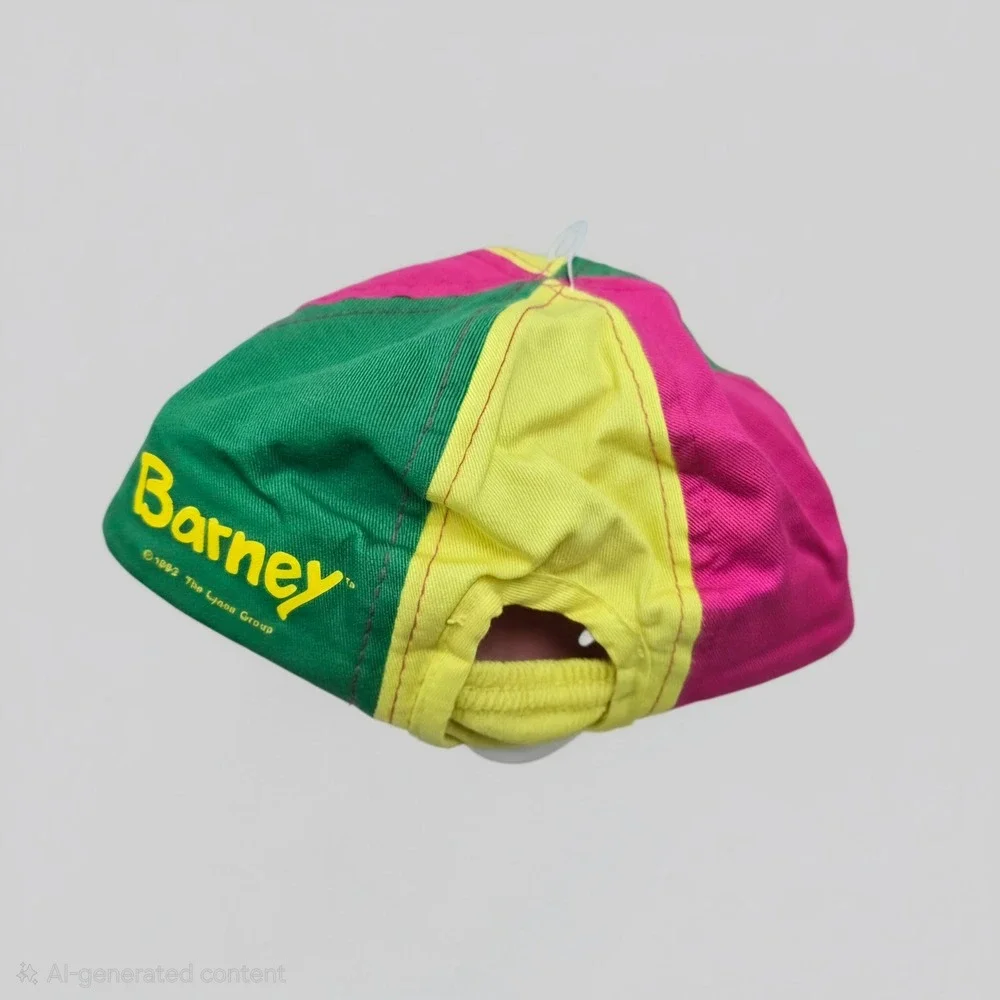 Vintage 1992 Barney the Dinosaur Colorblock Hat Pink Green Yellow Youth 4/6X
